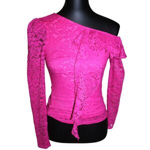 Bebe Kaylee One Shoulder Lace Top Hot Pink “Very Berry” NWT Size Small Going Out